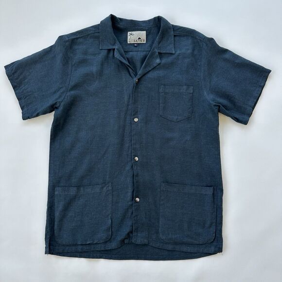 Bather Linen Traveler Shirt In Navy Mens Large Texture Short Sleeve Msrp $150 - Picture 4 of 10